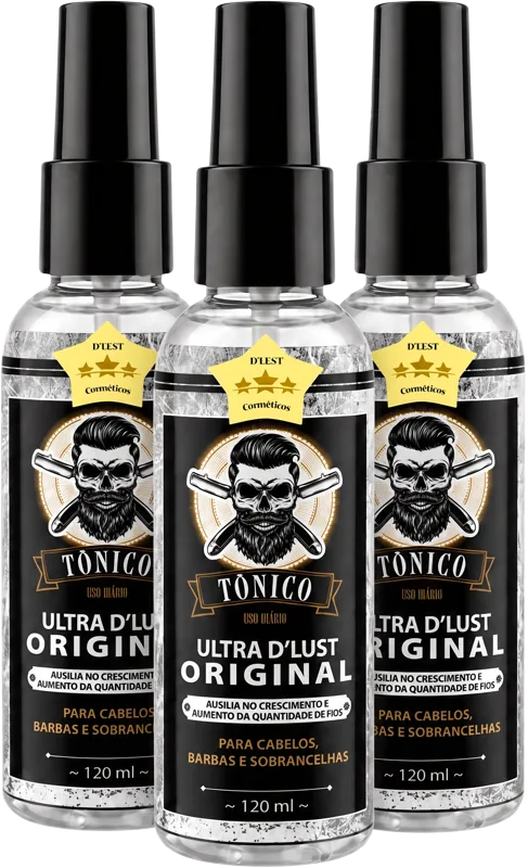 Kit com três frascos do tônico Ultra D'Lust Original de 120 ml